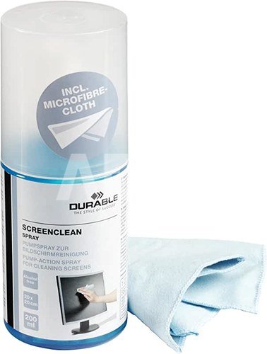 Durable SCREENCLEAN SPRAY 200ml Pump Action Spray + Cloth 582300