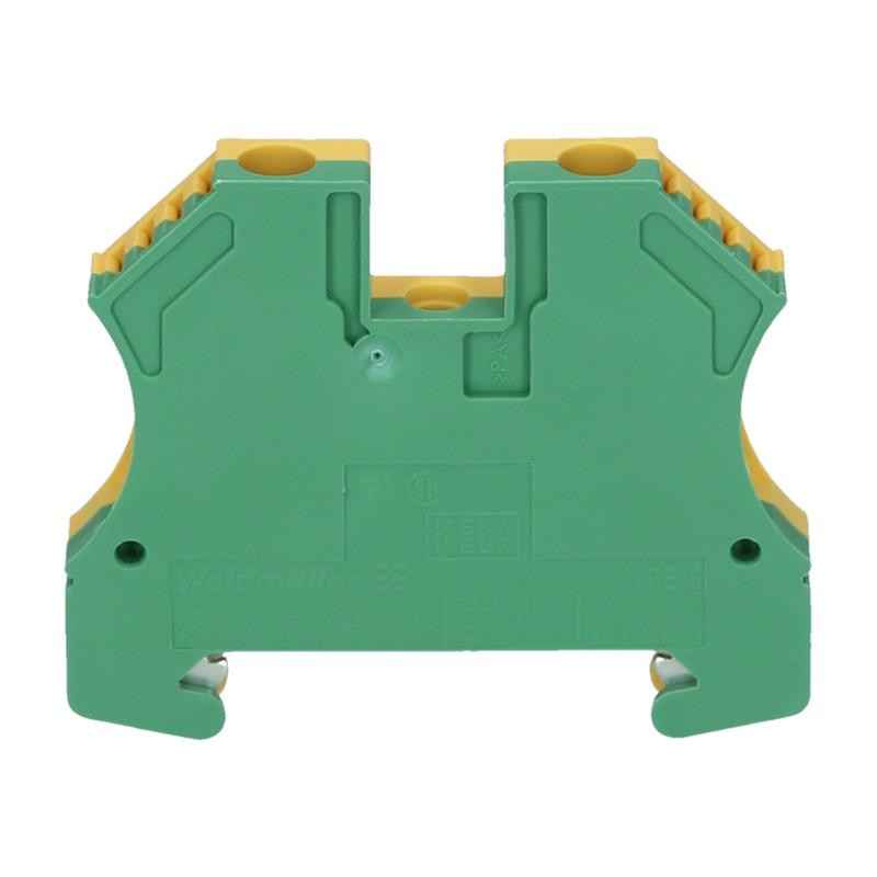 Gnybtas WPE 6, su įžeminimu, varžtinis, montuojamas ant DIN bėgelio, žalias/geltonas, 6mm² laidui Weidmuller