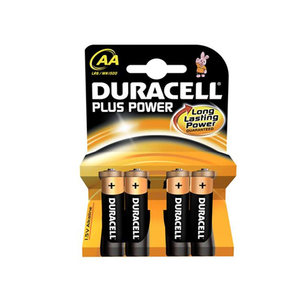 Elementai DURACELL Plus MN1500 AA, Alkaline, 4 pc(s)