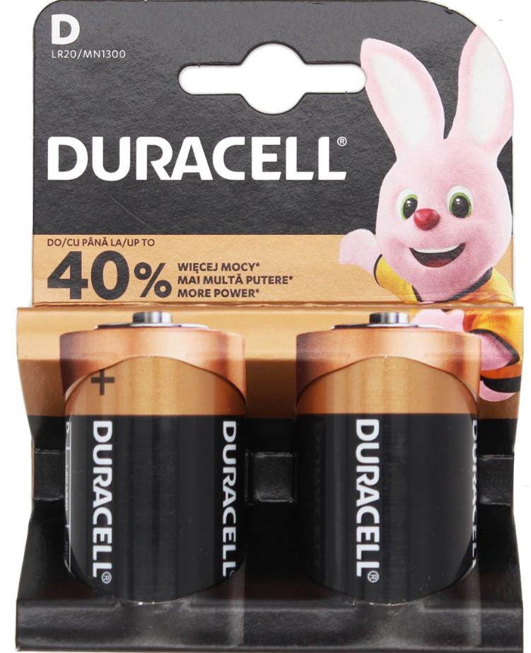 Elementai DURACELL R20A/DUR-BL2(D), 2vnt., alkaline, 1,5V.