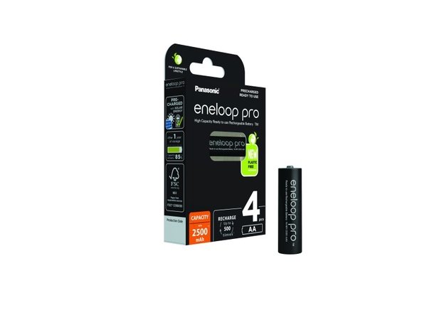 Įkraunamos baterijos Panasonic ENELOOP Pro BK-3HCDE/4CP, 2500 mAh, 500 (4xAA) [CC] BOOM [sup]