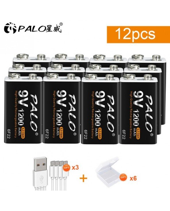 PALO 9V įkraunama baterija 1200mAh 6F22 Micro USB 9v ličio jonų ličio baterijos