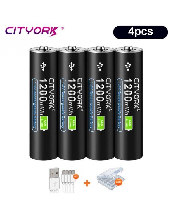 CITYORK 1.5V AAA įkraunama ličio baterija 1200mWh 3A AAA USB įkrovimo li jonų baterijos su USB