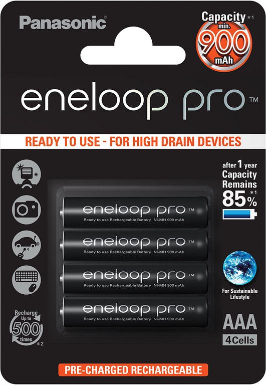 Kraunami elementai PANASONIC EneloopPRO HR03(AAA), 900mAh, 4 vnt