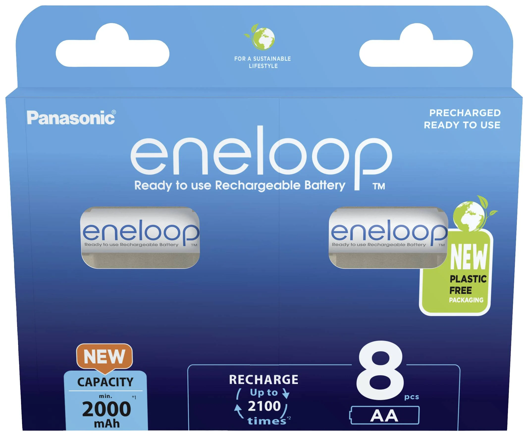 Įkraunamos barterijos Panasonic Rechargeable Batteries ENELOOP BK-3MCDE/8BE AA, 2000 mAh, 8 vnt
