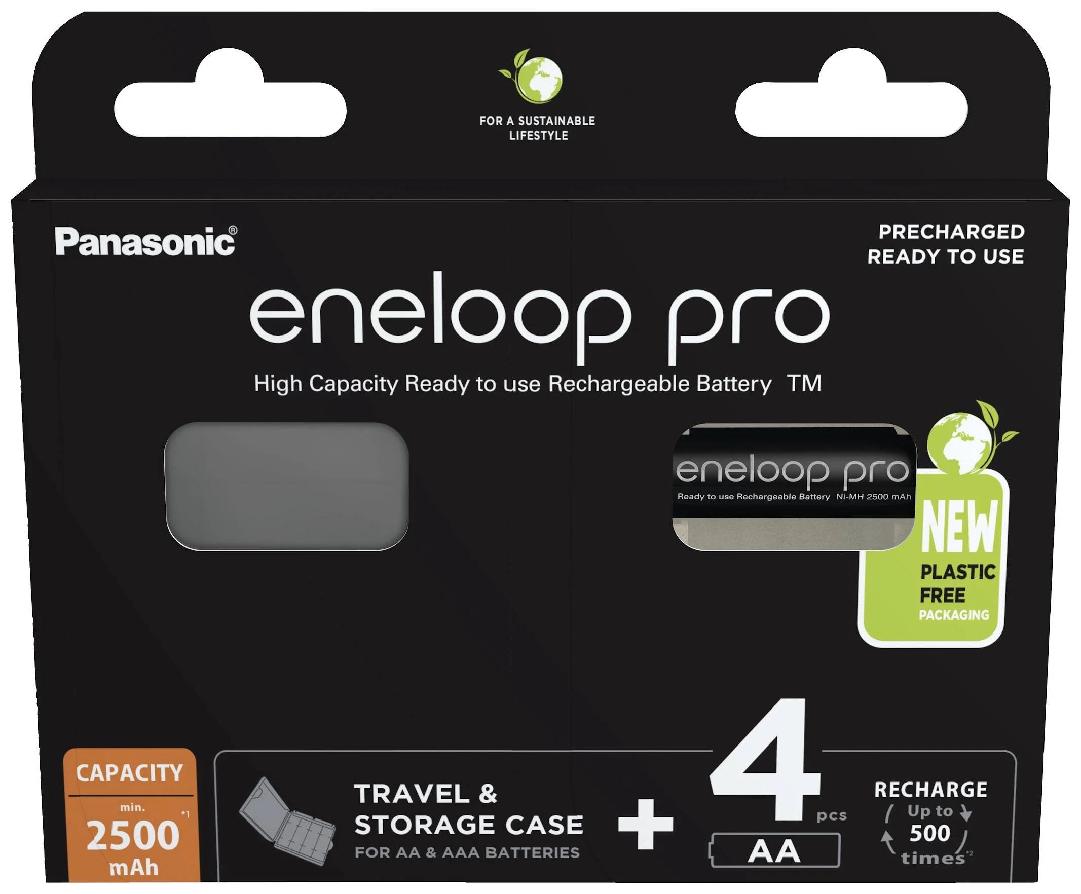 Įkraunamos barterijos Panasonic Rechargeable Batteries ENELOOP BK-3HCDEC4BE AA, 2500 mAh, 4 vnt