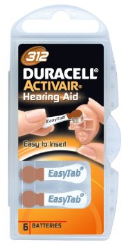 Baterijos Duracell A312/DA312/ZL312, Zinc air cells, 6 vnt