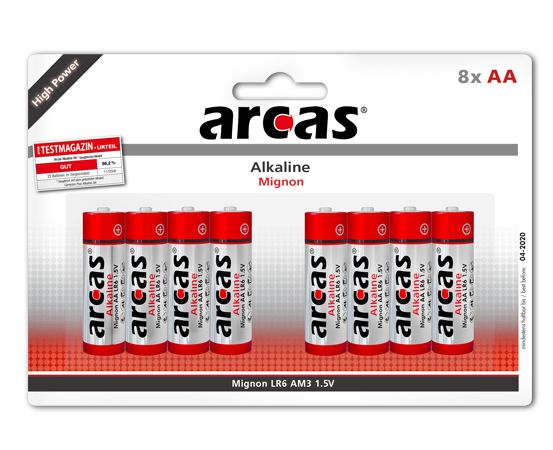 Baterijos Arcas AA/LR6, Alkaline, 8 vnt