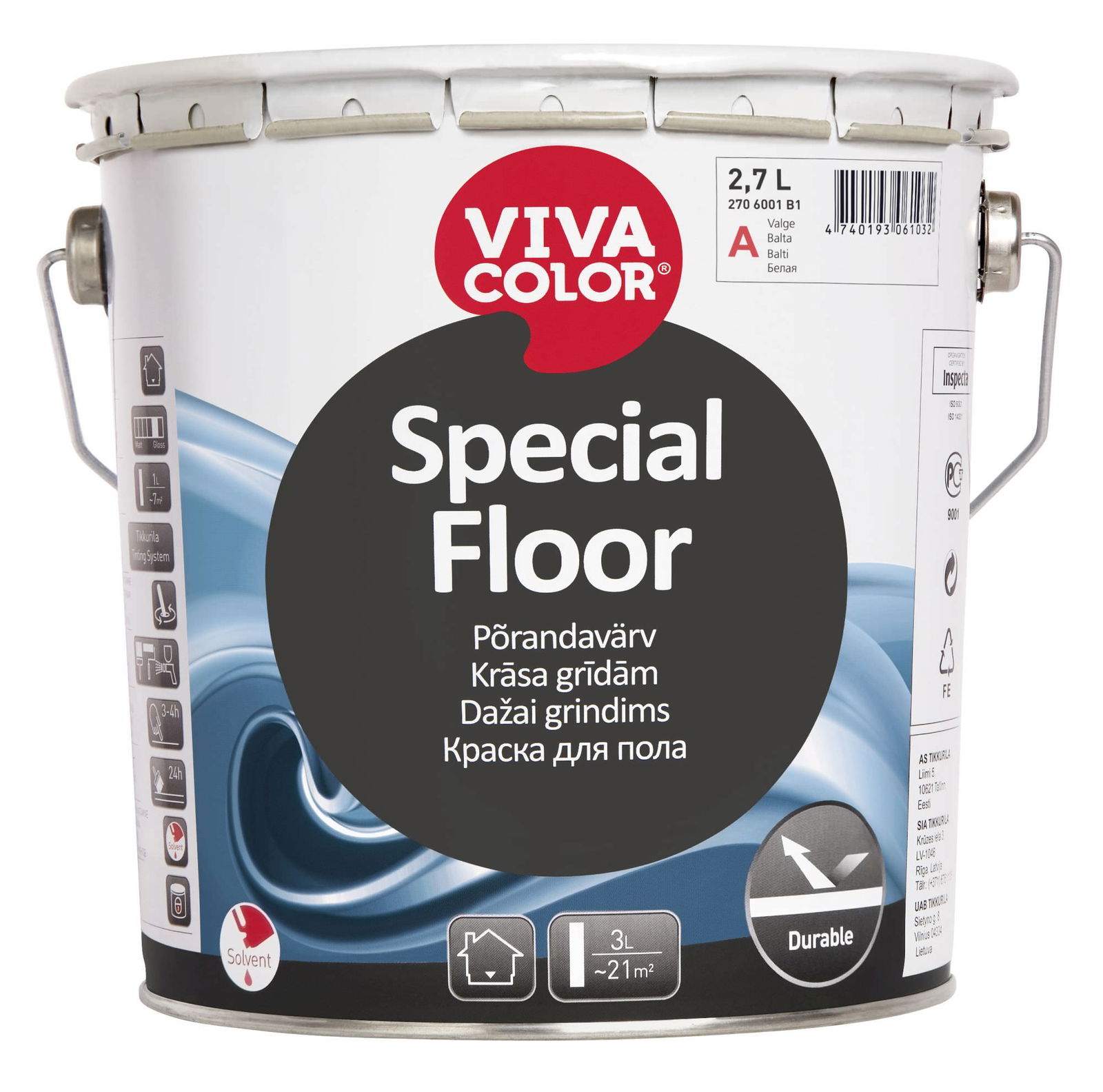 Grindų emaliniai dažai VIVACOLOR SPECIAL FLOOR, C bazė, 2,7 l