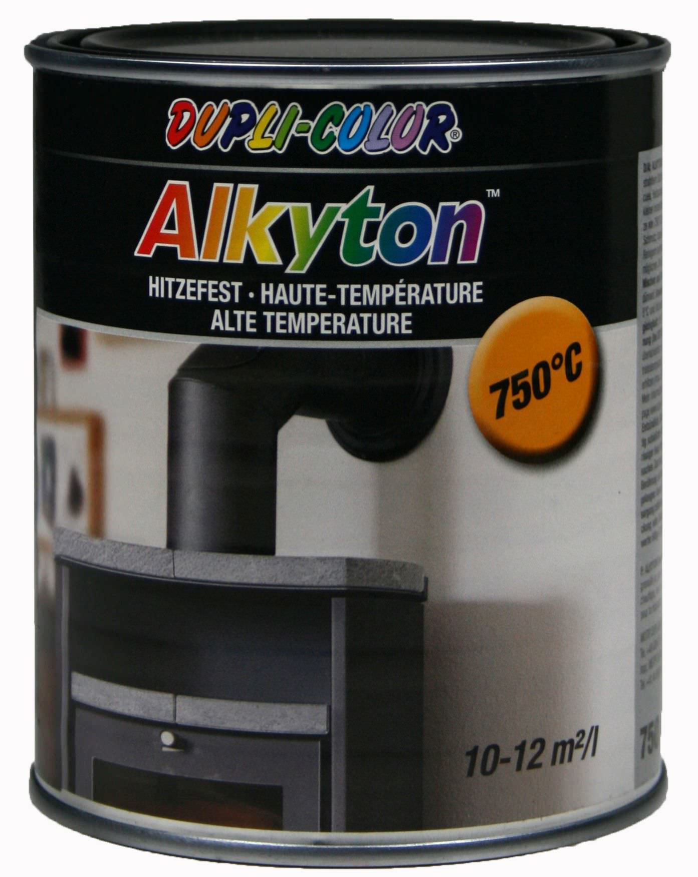 Karščiui atsparūs dažai DUPLI-COLOR ALKYTON 750˚C, juodos sp., 750 ml