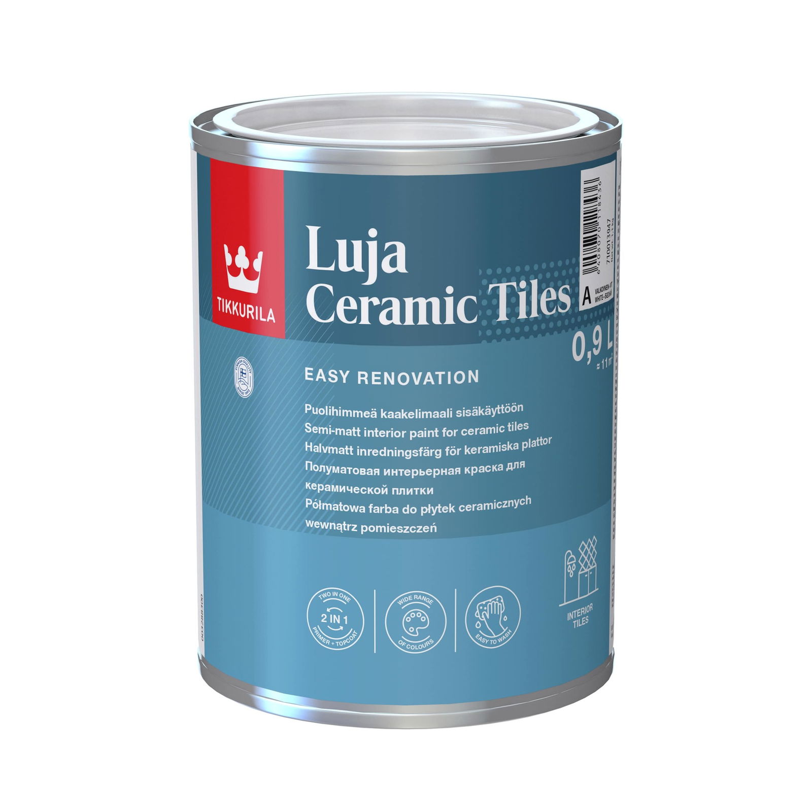 Keraminių plytelių dažai TIKKURILA LUJA CERAMIC TILES, pusiau matiniai, A bazė, 0,9 l