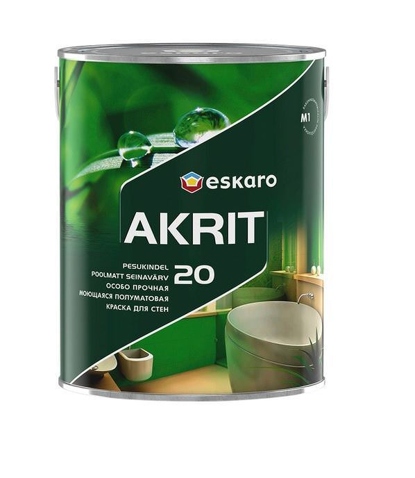 Sienų dažai ESKARO AKRIT 20, pusiau matiniai, baltos sp., A bazė, 950 ml