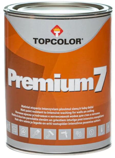 Sienų dažai TOPCOLOR PREMIUM 7, matiniai, CRL/C bazė, 1 l