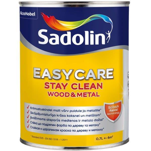 Nešvarumus atstumiantys sienų dažai SADOLIN EASYCARE WOOD&METAL, matiniai, BW bazė, 0,7 l