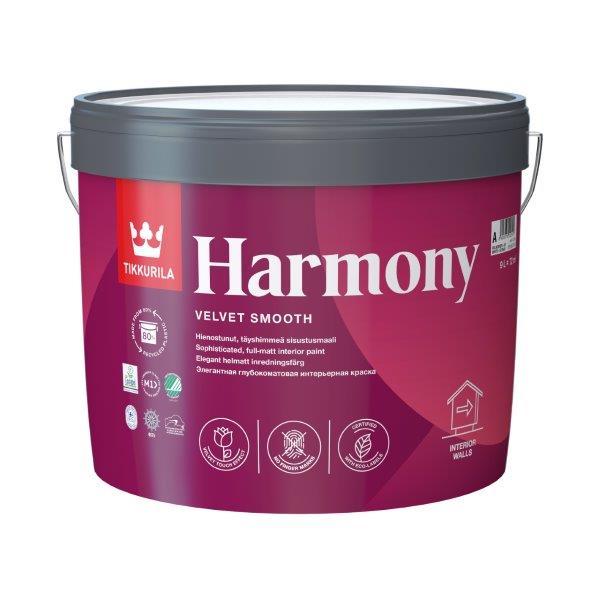 Sienų ir lubų dažai TIKKURILA HARMONY, visiškai matiniai, baltos sp., A bazė, 9 l