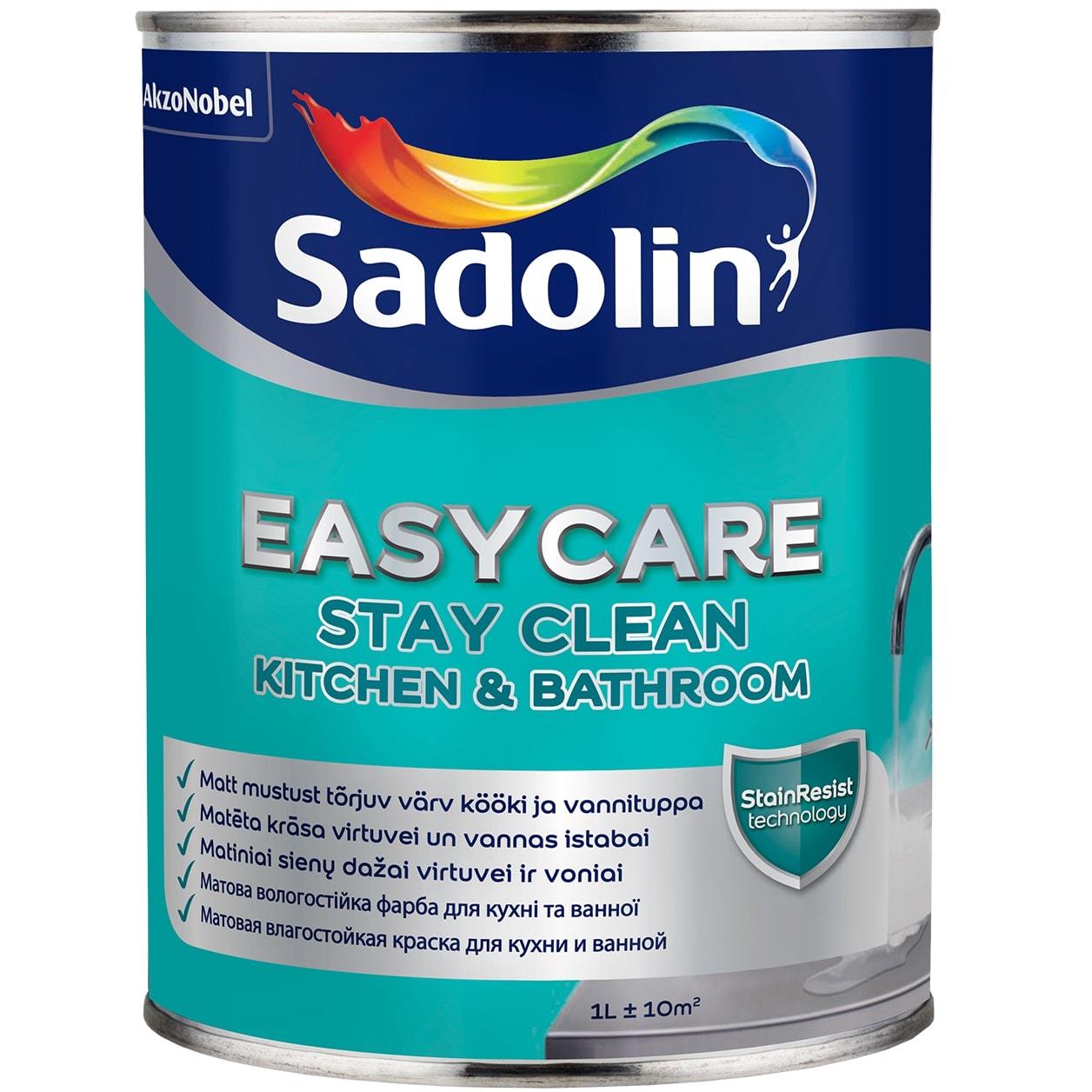 Nešvarumus atstumiantys sienų dažai SADOLIN EASYCARE KITCHEN&BATHROOM, matiniai, BW bazė, 1 l