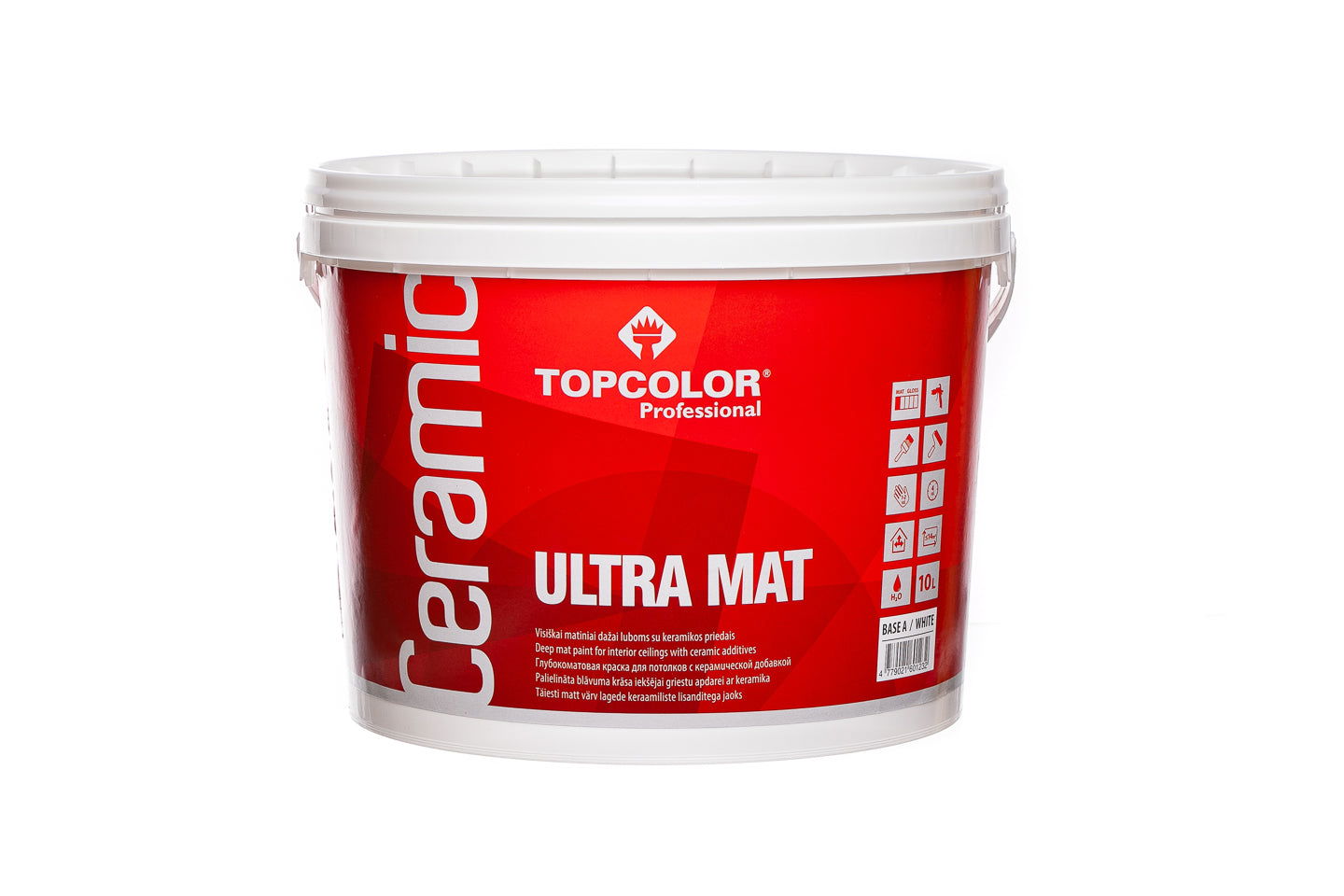 Prailginto džiūvimo lubų dažai TOPCOLOR CERAMIC ULTRA MAT, visiškai matiniai, baltos sp., 10 l