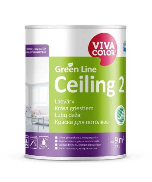 Lubų dažai VIVACOLOR GREEN LINE CEILING 2, matiniai, baltos sp., A bazė, 900 ml