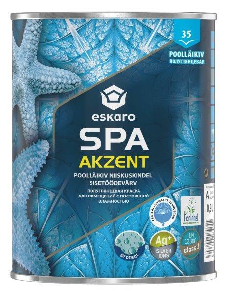 Lubų ir sienų dažai drėgnom patalpom ESKARO AKZENT SPA, pusiau blizgūs, baltos sp., 0,9 l