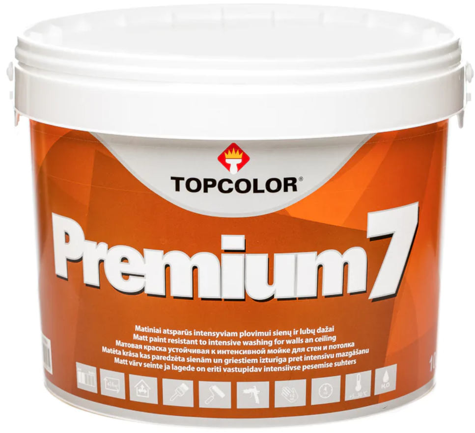 Sienų dažai TOPCOLOR PREMIUM 7, matiniai, baltos sp., 10 l