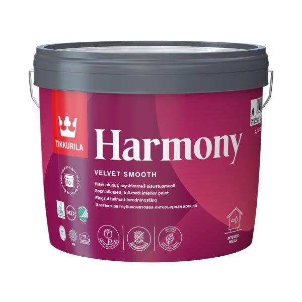 Sienų ir lubų dažai TIKKURILA HARMONY, visiškai matiniai, baltos sp., A bazė, 2,7 l