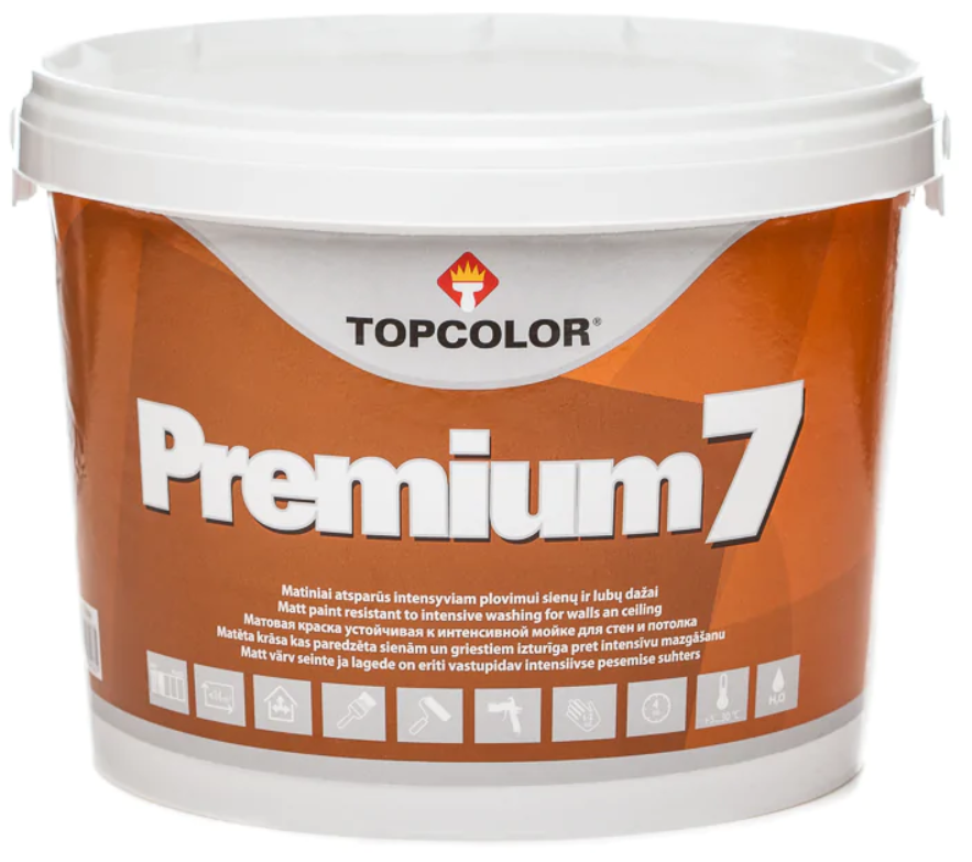 Sienų dažai TOPCOLOR PREMIUM 7, matiniai, CRL/C bazė, 3 l