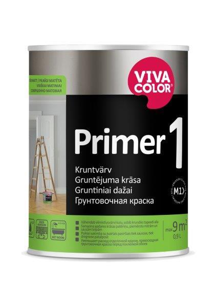 Sienų ir lubų gruntiniai dažai PRIMER 1, visiškai matiniai, baltos sp., AP bazė, 0,9 l