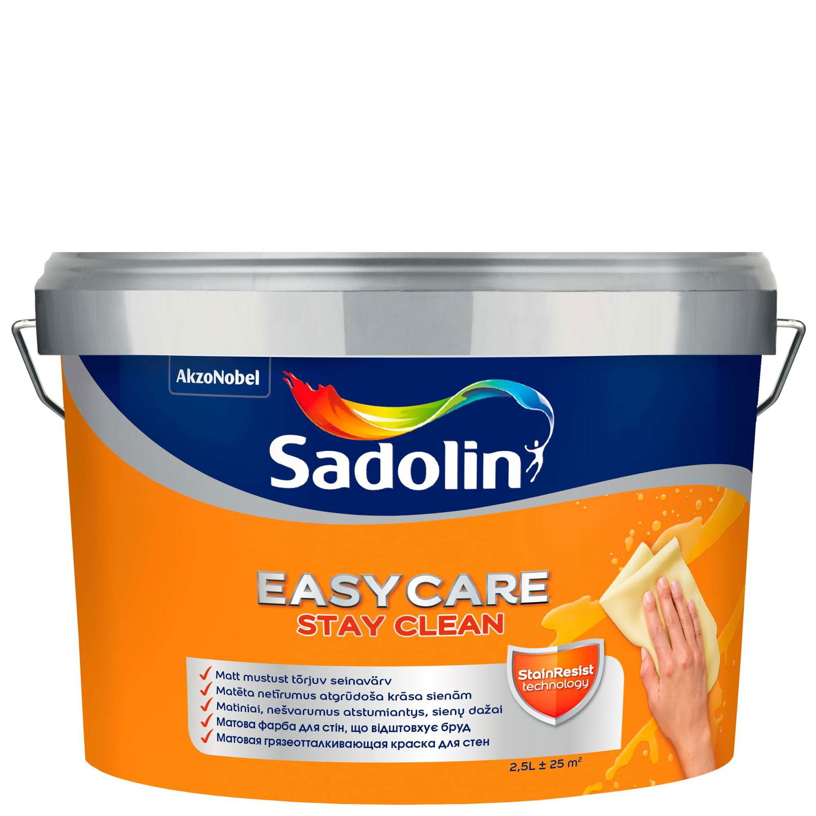 Nešvarumus atstumiantys sienų dažai SADOLIN EASYCARE, matiniai, baltos sp., BW bazė, 2,5 l