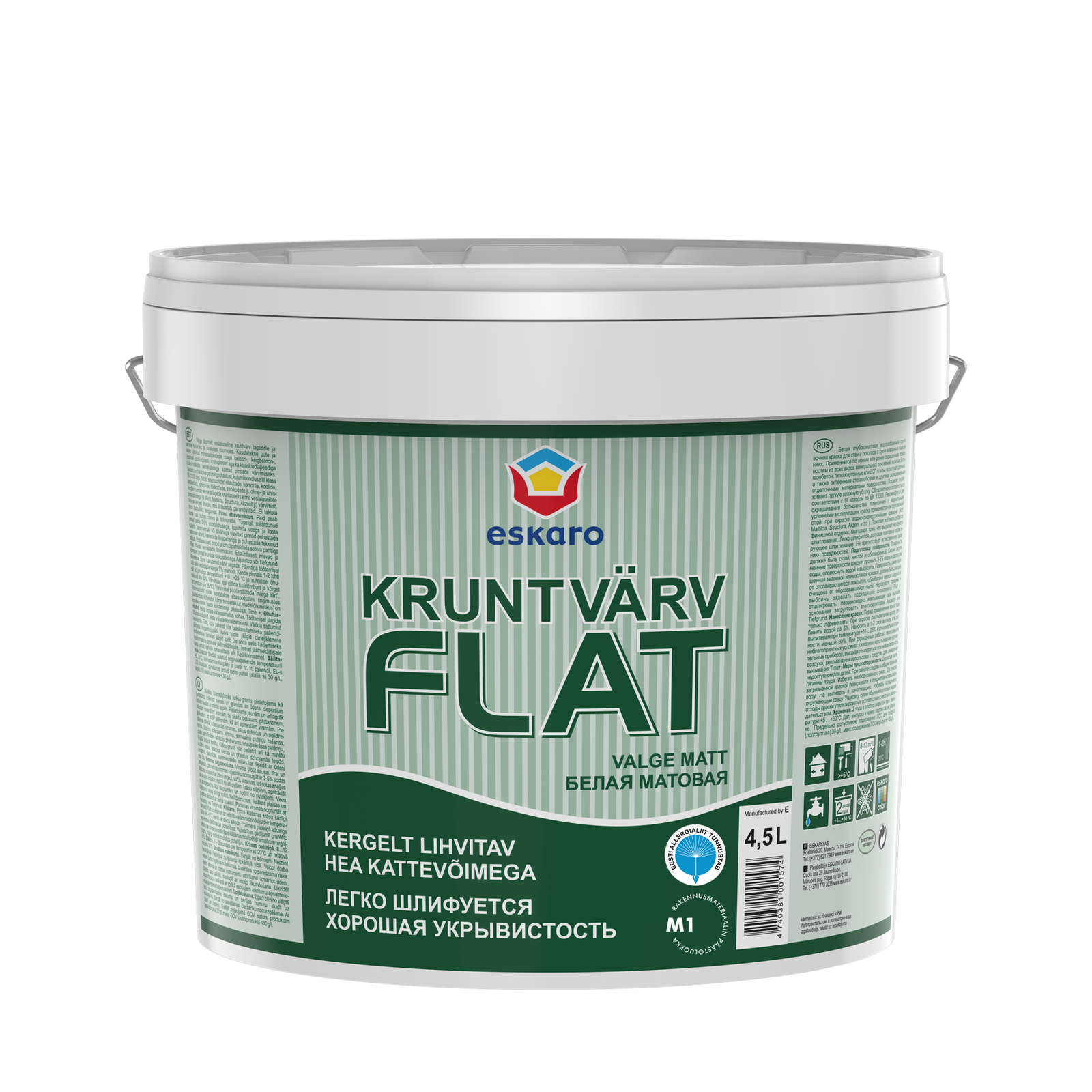 Sienų ir lubų gruntiniai dažai ESKARO FLAT, matiniai, baltos sp., 4,5l