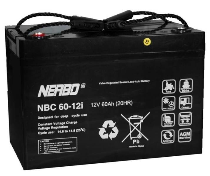 NERBO NBC 60-12i 12V 60Ah - AGM Akumuliatorius, nereikalaujantis priežiūros, skirtas cikliniam darbui