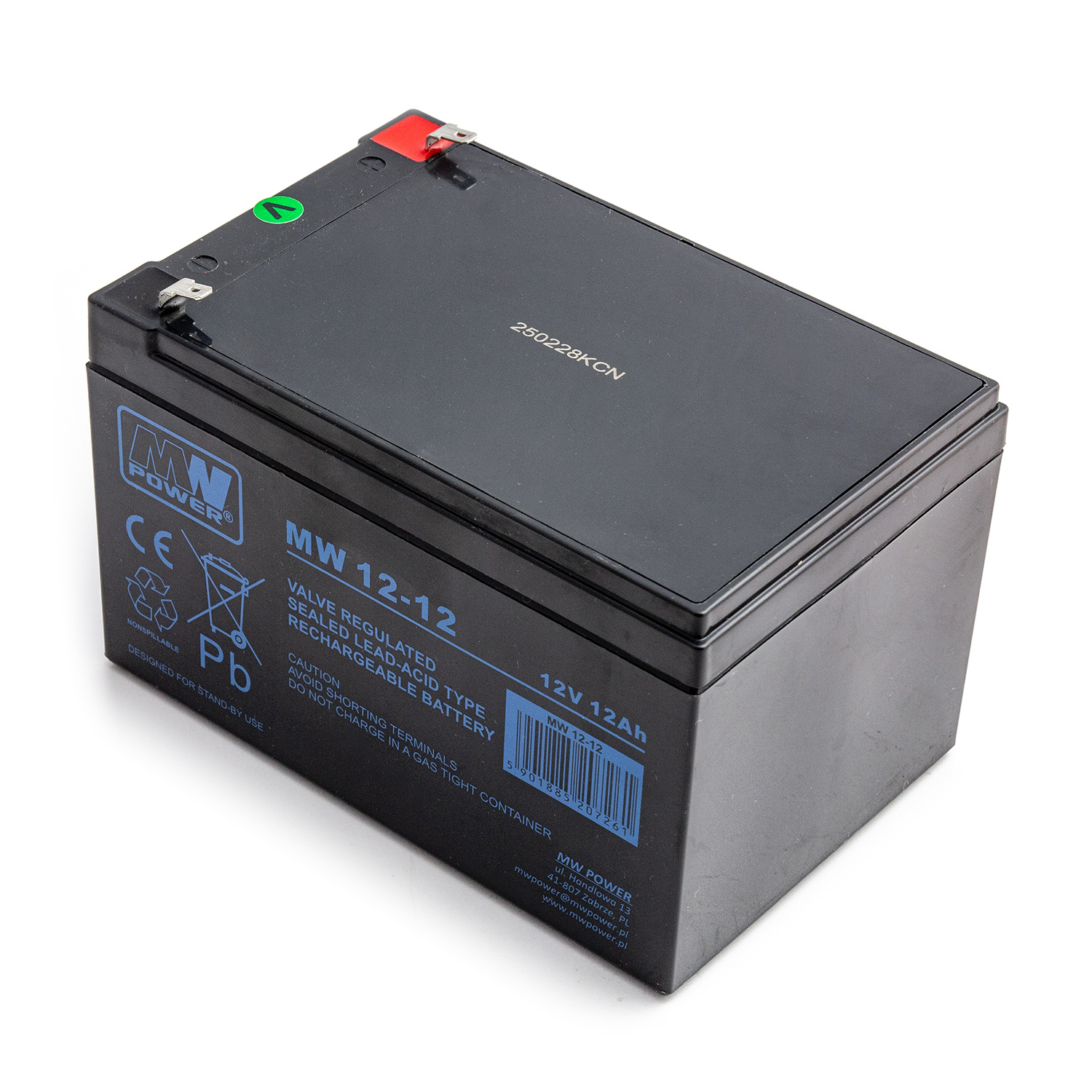 Akumuliatorius MW Power MW 12-12 12V 12Ah AGM, nereikalaujantis priežiūros, skirtas UPS motorolerio signalizacijos sistemai Vėjapjovės žaislai