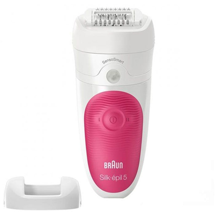 Braun | Epilator | Silk-épil 5 SE5500 | Operating time (max) 30 min | Bulb lifetime (flashes) Not applicable | Number of power levels 1 | Wet & Dry | White/Pink|SE5500