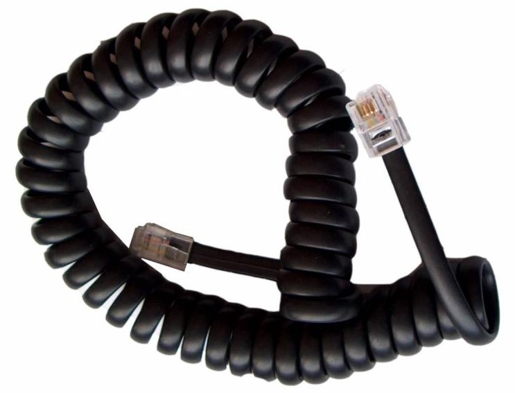 Telefono spiralinis laidas RJ9/RJ10-RJ9/RJ10 (4P4C) 7m, juodas