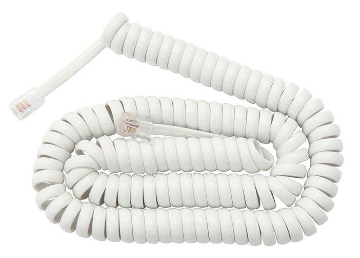 Telefono spiralinis laidas RJ9/RJ10-RJ9/RJ10 (4P4C) 4m, baltas