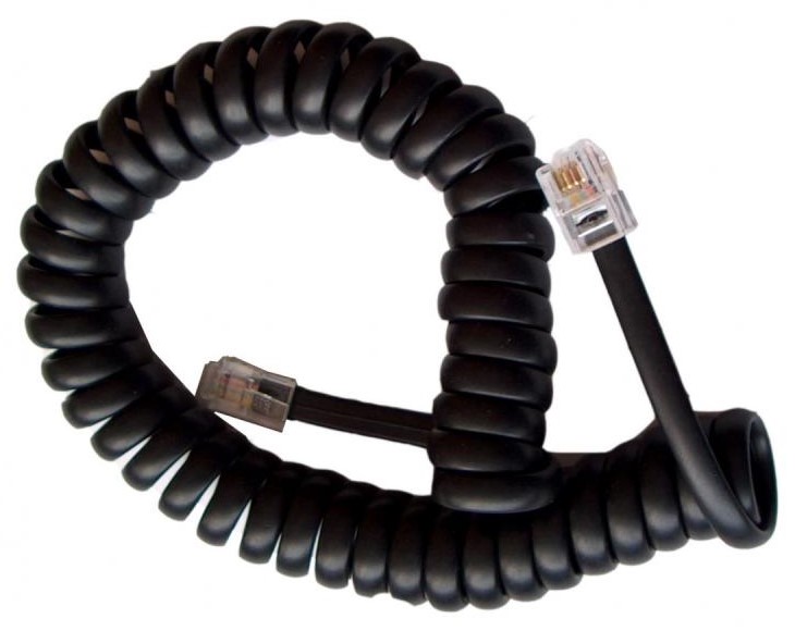 Telefono spiralinis laidas RJ9/RJ10-RJ9/RJ10 (4P4C) 4m, juodas