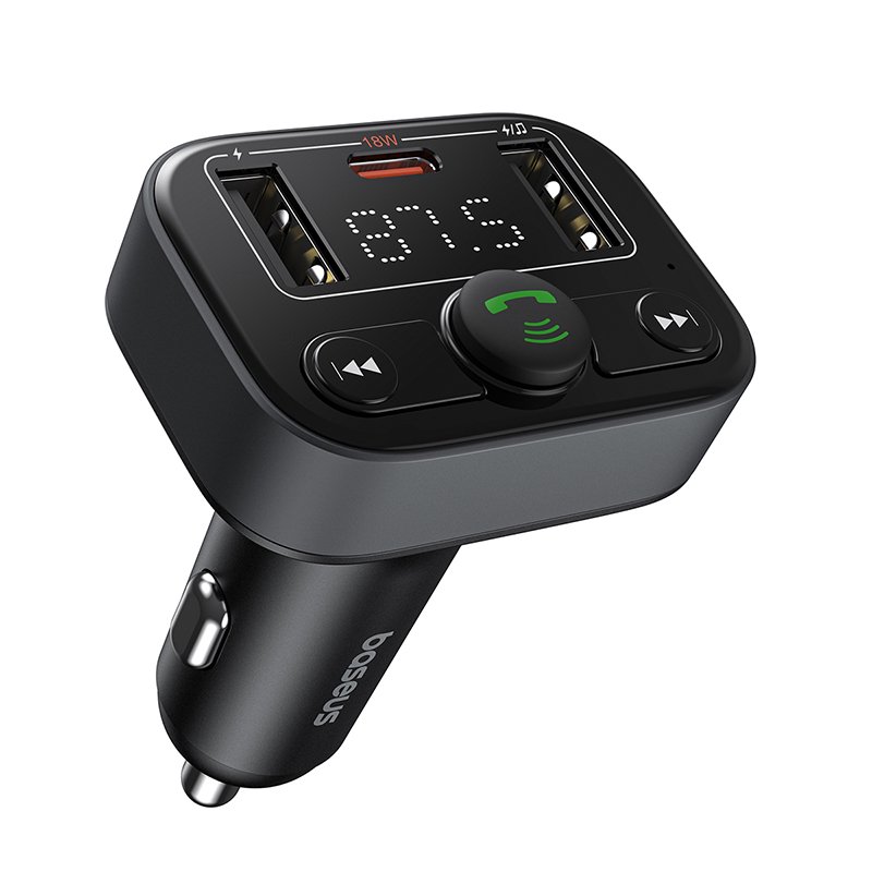 Automobilinis FM moduliatorius, įkroviklis su Bluetooth 5.0 2xUSB + USB-C, juodas