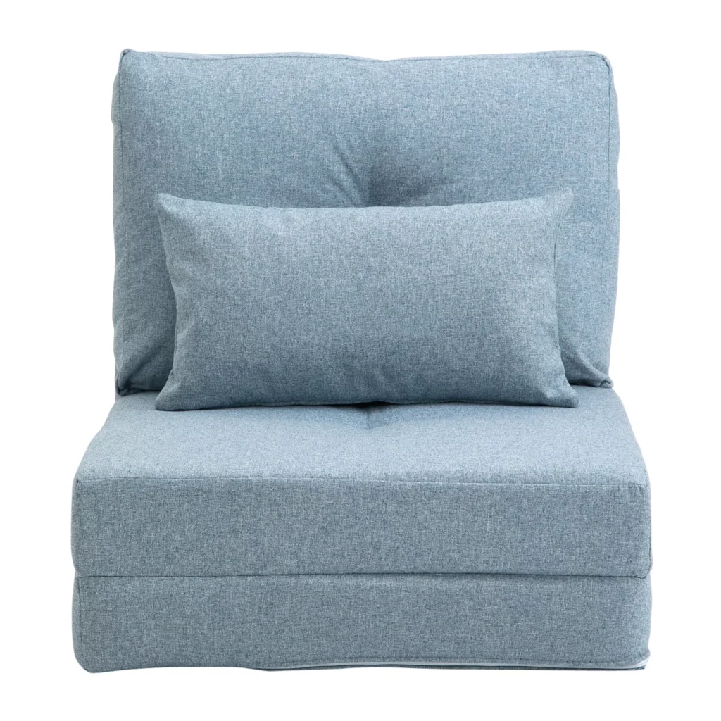 HOMCOM Grindų kėdė 2-in-1 Sulankstoma lova su reguliuojamu atlošu, grindų sofa su dekoratyvine pagalve, grindų sėdynės pagalvė svetainei, miegamajam, linas, dangaus mėlyna