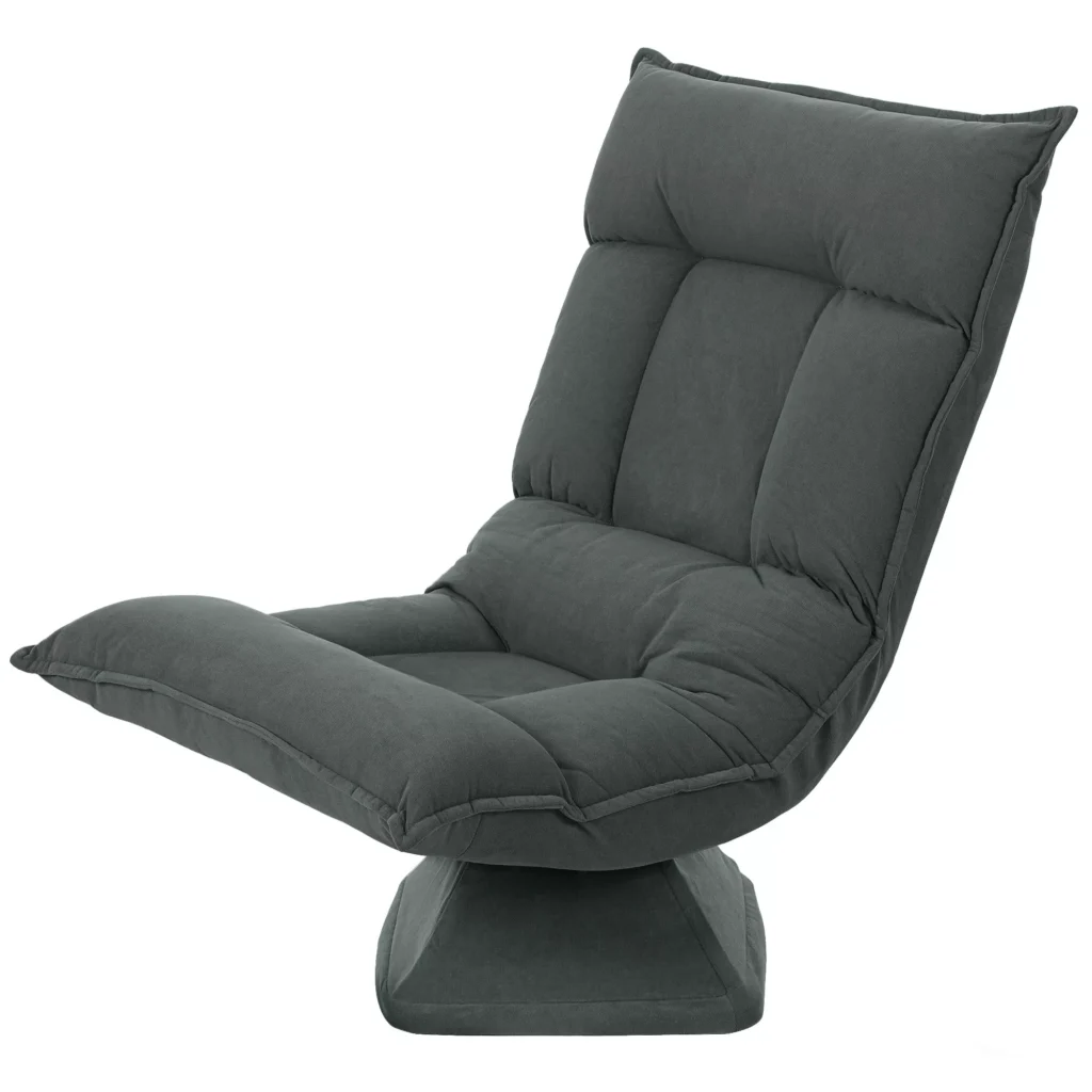 HOMCOM grindų kėdė su 360° pasukimu, 5 padėčių reguliuojamas atlošas, sulankstoma grindų sofa, meditacijos kėdė, paminkštinta, tinginio sofa svetainei, žaidimams ir skaitymui, tamsiai pilka