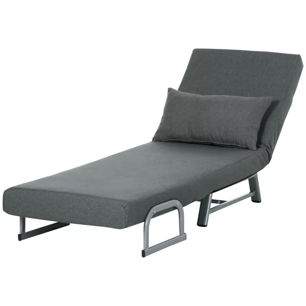 HOMCOM 3 viename miegamasis krėslas, miegamoji sofa su lovos funkcija, dekoratyvinė pagalvėlė, sulankstomas poilsio krėslas su reguliuojamu atlošu ir porankiais, gultas su lino apdaila, svetainei, tamsiai pilkas