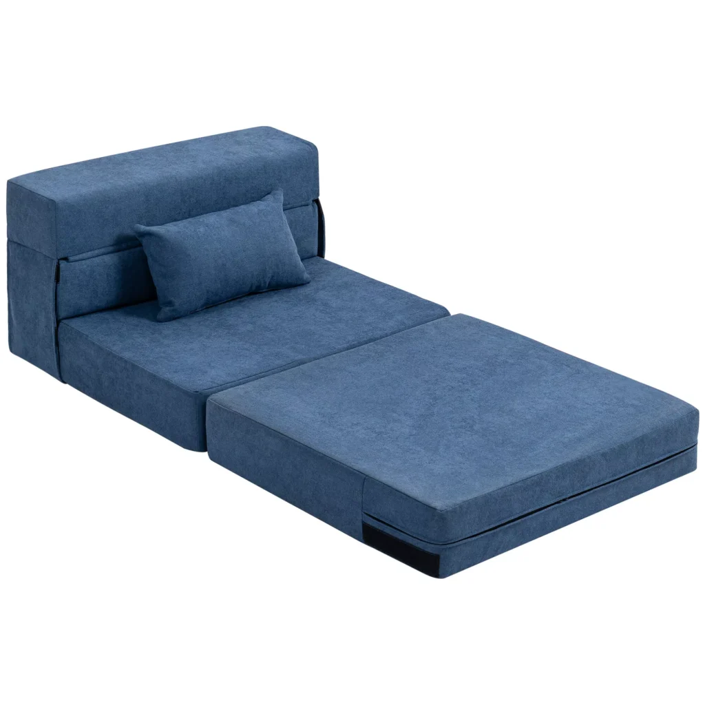HOMCOM 3 viename miegamasis fotelis, sulankstoma miegamoji sofa su lovos funkcija, juosmens pagalvė, poilsio fotelis su flanelio danga, šezlongas svetainei, tamsiai mėlynas