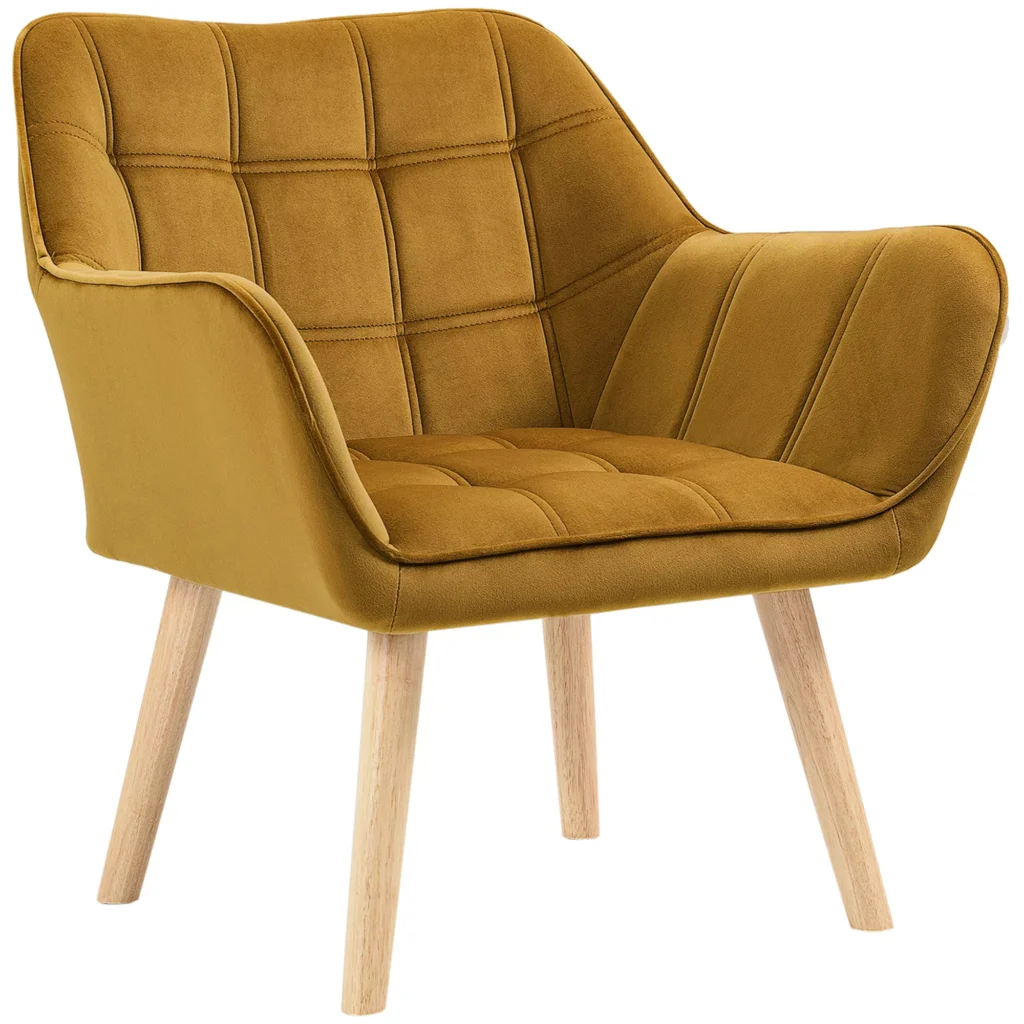 Akcentinis fotelis su aksomu, paaukštintomis kojomis, geltonas 67 x 61,5 x 71 cm