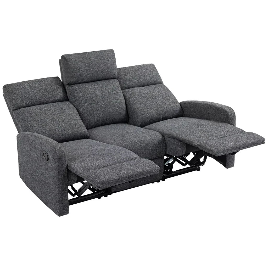HOMCOM 3 vietų sofa, individualiai reguliuojamos nugaros atramos, kojų atramos, audinio apmušalai, metalas, pilka