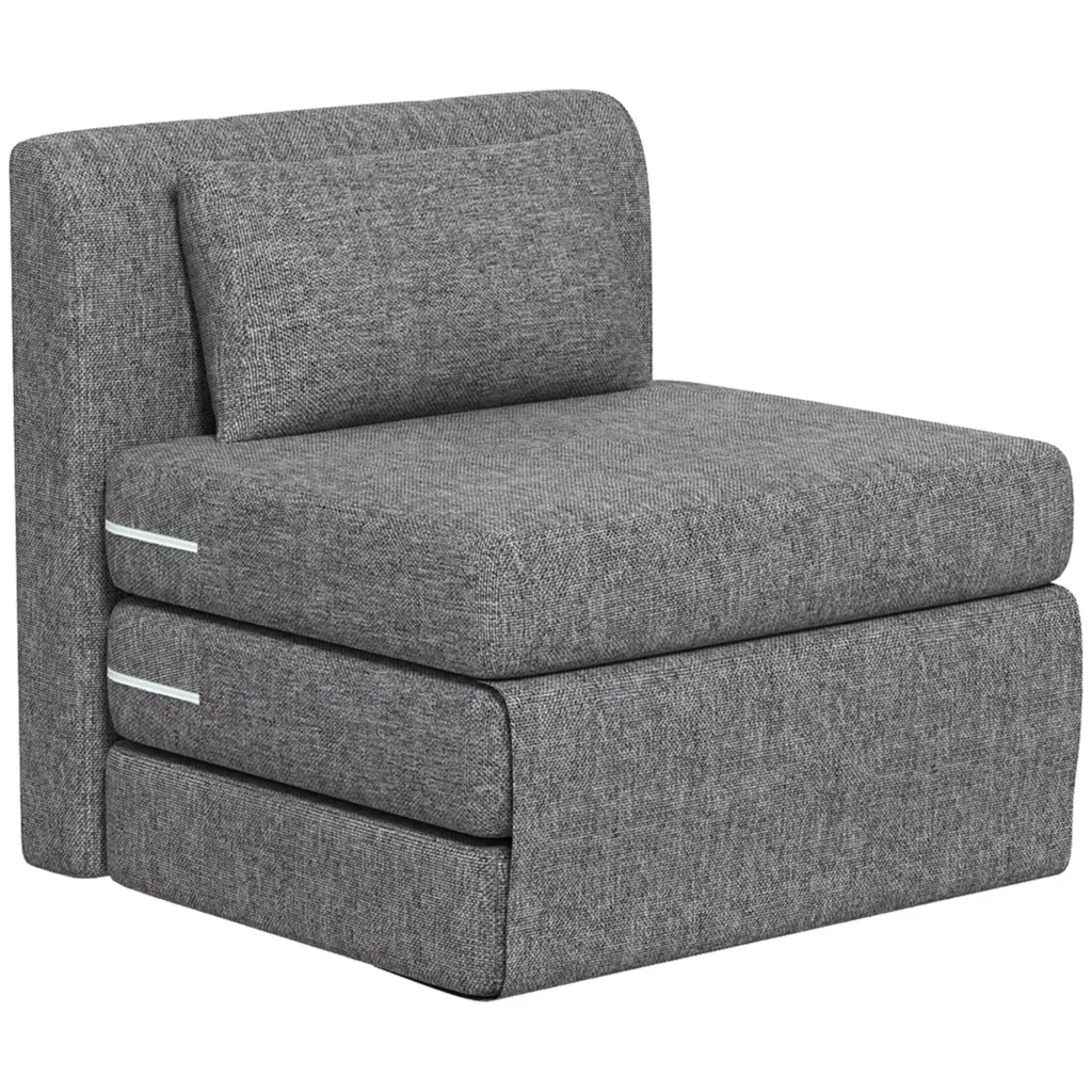 Grindų fotelis "2-in-1" sulankstoma sofa-lova su lino išvaizda, minkštas grindų fotelis iki 240 kg, pilka