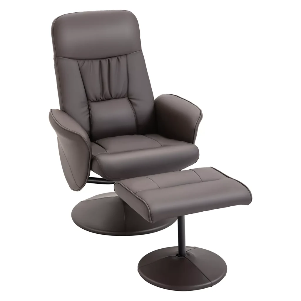 HOMCOM 2-Piece Armchair Set, Armchair with Footstool, Recliner with Footstool, Height Adjustable, Reclining Backrest, Brown