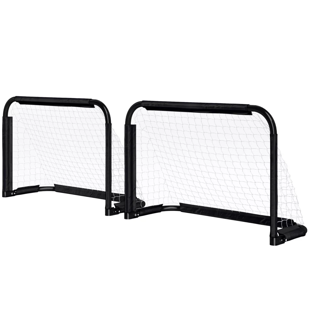 Futbolo Vartai 2 Sulankstomų Rinkinys su Metaliniu Rėmu | Skirtas Vaikams ir Suaugusiesiems, Sodo, 90 x 36 x 60 cm, Juodi