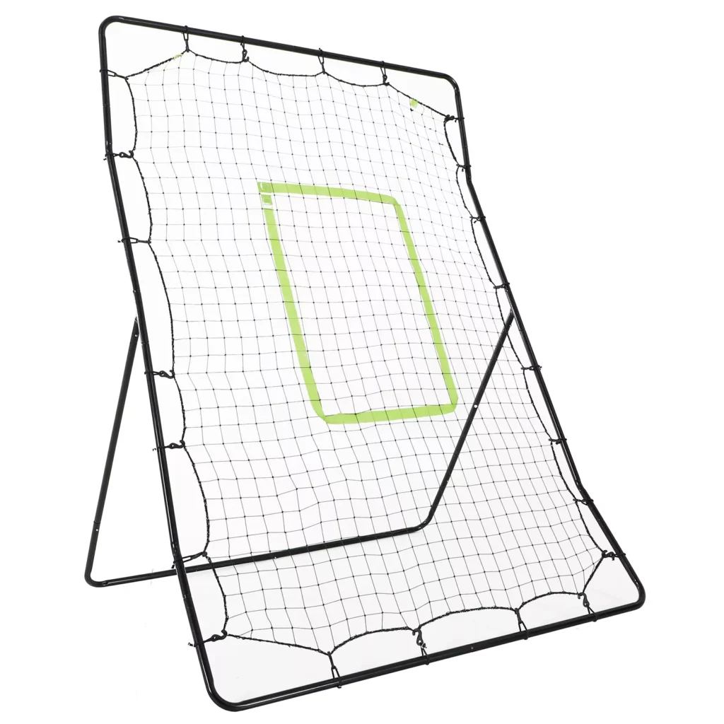 Beisbolo atmušimo tinklas "PitchBack", nešiojamasis tinklas su smūgio zona, metalinis, juodas, 123 x 174 cm