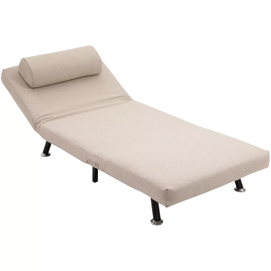 Sofa-Lova su Sulankstomu Fotelio Mechanizmu | Reguliuojamas Atlošas, Atlošo Pagalvėlė, Lininės Išvaizdos Audinys, Iki 150 kg, Skirta Svetainei, Smėlio Spalvos