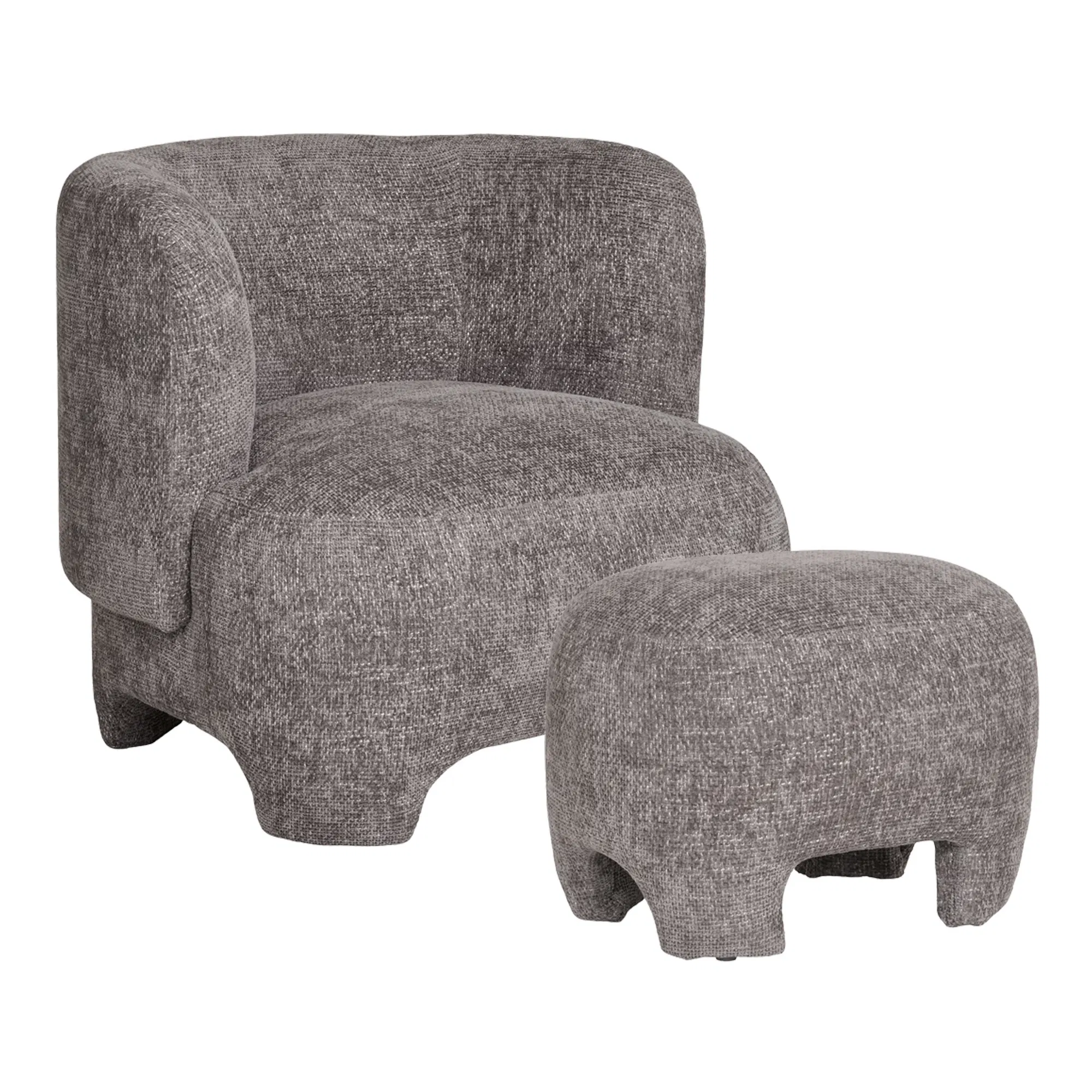 Fotelis kartu su pufu | 53/77 x 38/72 x 41/79 cm | Pilka