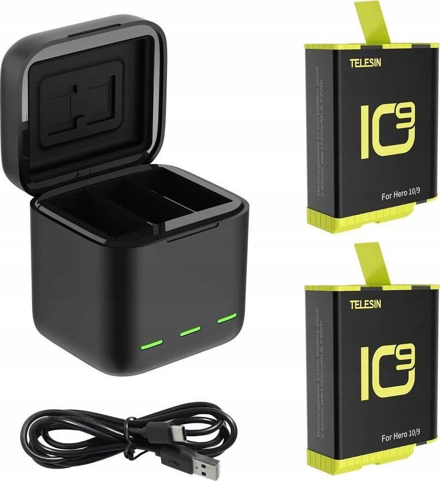 Telesin Three-channel Charger for GoPro Hero 9 / Hero 10 + 2 batteries (GP-BNC-901-B)