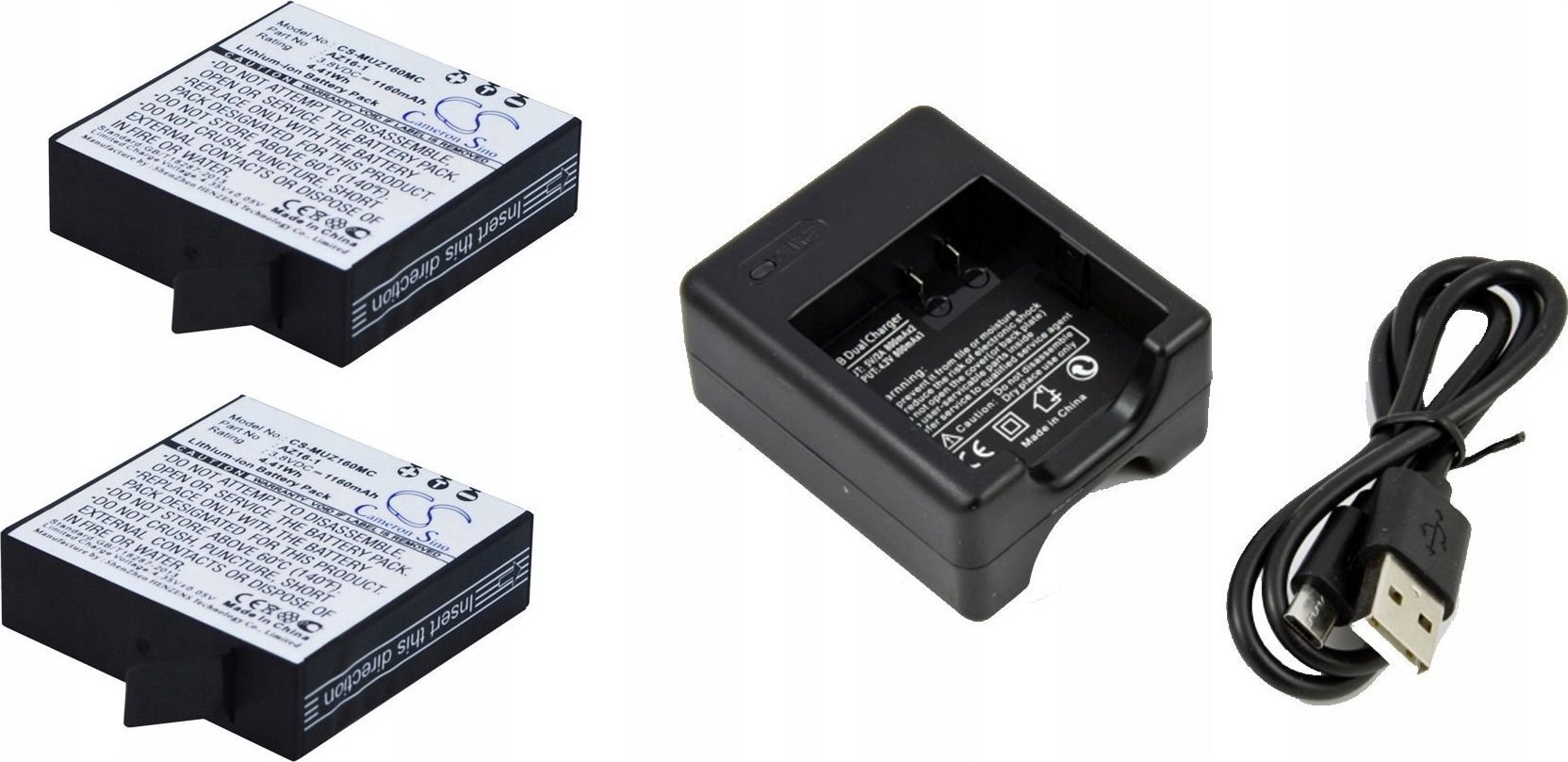 Cameron Sino Set 2x Battery + Charger for Xiaomi Yi 2 4k